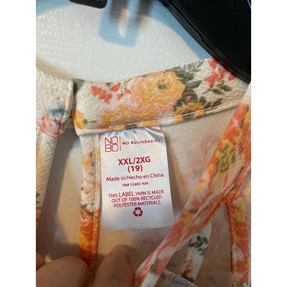 No Boundaries Floral Halter Skater Dress XXL 19 Cream Orange Lattice Neckline - Picture 2 of 3